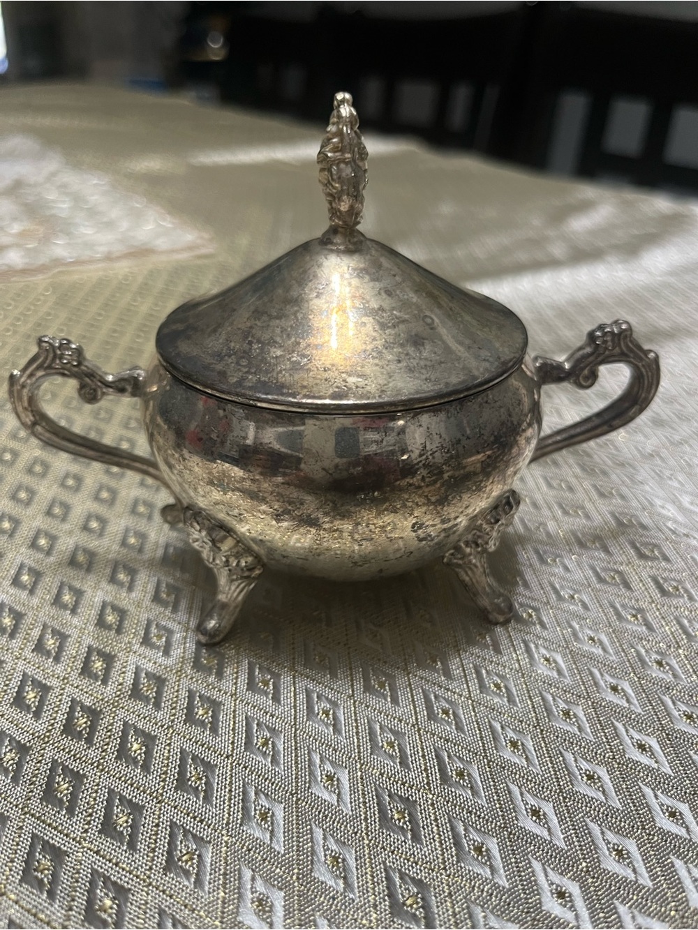 Vintage Silver-Plated Covered Sugar Bowl with Handles